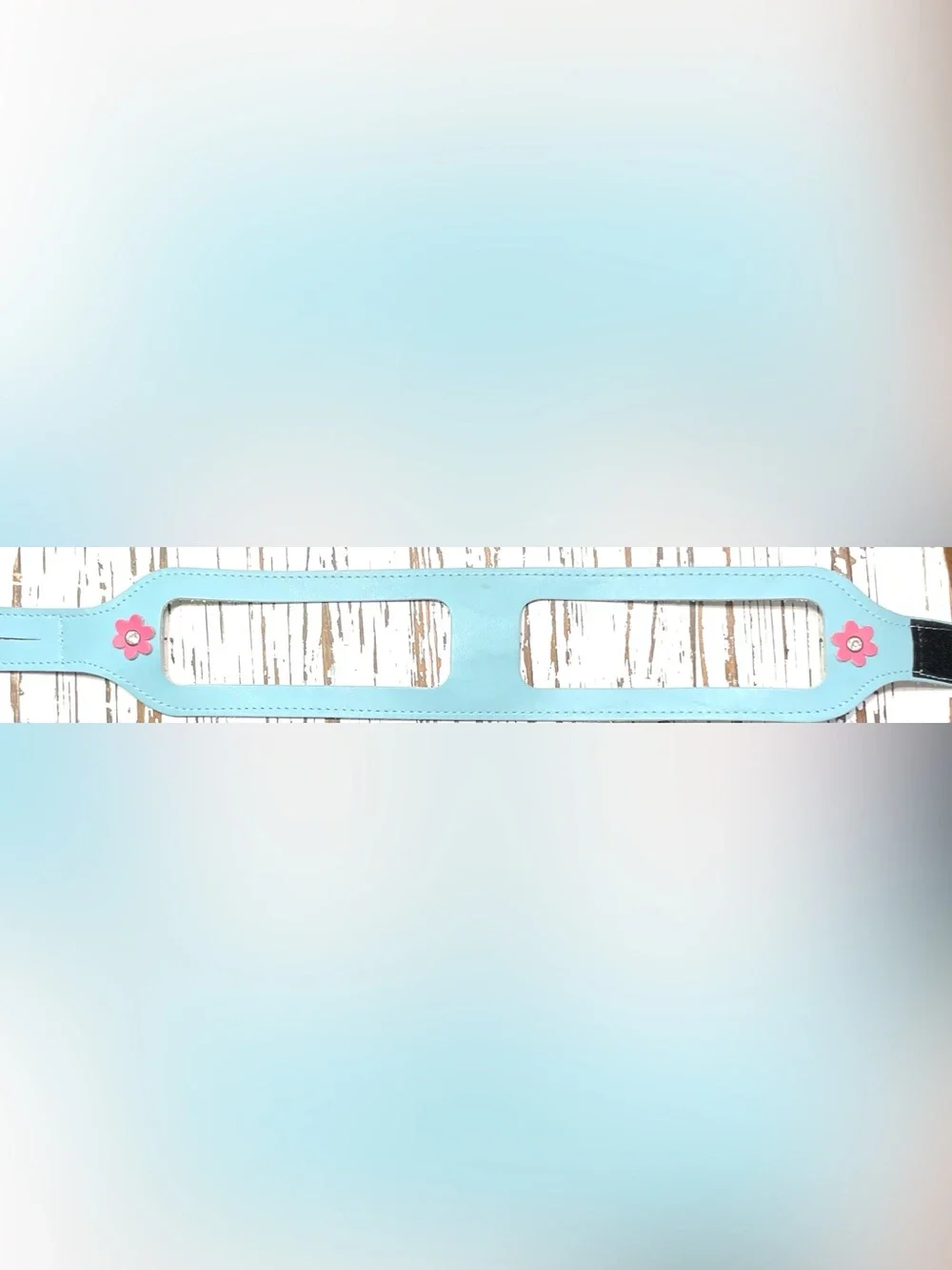 Light Blue Leather step-in Choke Free Harness embellished with Pink Flowers 19”